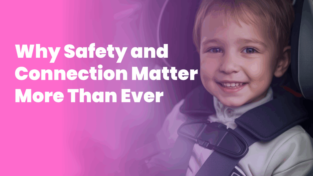 child in car seat looking happy